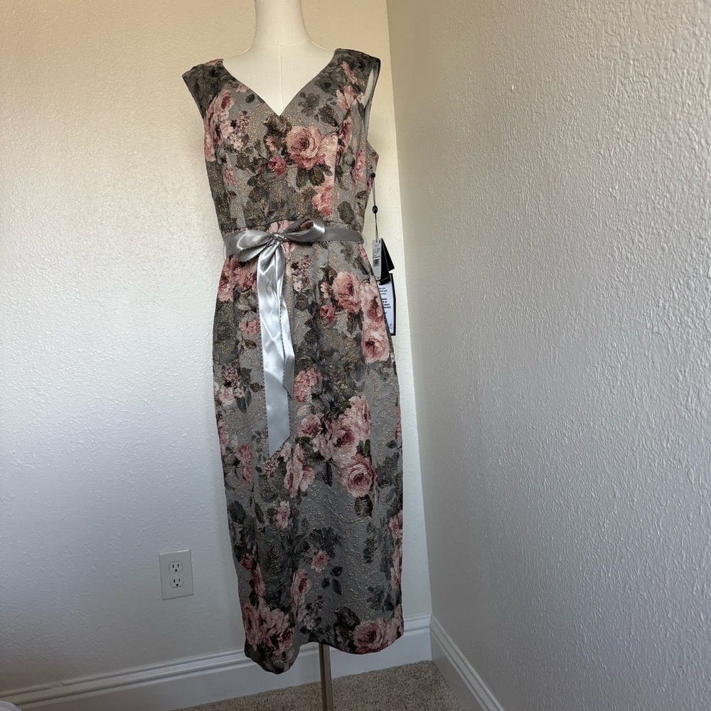 Adrianna Papell Floral Gray and Pink Women's Dress size 12